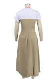 Color Block Short Sleeve Long Dress XHXF-416
