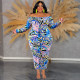 Plus Size One Shoulder Print Long Sleeve Maxi Dress GDAM-218509