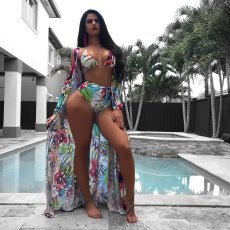 Floral Print Bikini Swimsuit Three Piece Set LSL-6066