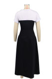Color Block Short Sleeve Long Dress XHXF-416