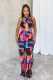 Printed Crossover Hanging Neck Backless Jumpsuit  NY-10823