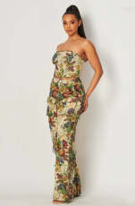 Sexy Tie Up Wrap And Tassel Pants Print 2 Piece Set ZSD-0684