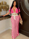 Sexy V-neck Hollow Out Striped Knit Long Skirt Set ZSD-Z0326