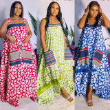 Sling Printed Big Swing Maxi Dress NY-10825