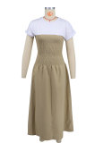 Color Block Short Sleeve Long Dress XHXF-416