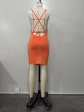 Solid Color Hot Drill Halter Mini Dress OD-8668