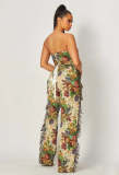 Sexy Tie Up Wrap And Tassel Pants Print 2 Piece Set ZSD-0684
