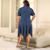 Plus Size Lapel Irregular Denim Midi Dress GDAM-218507