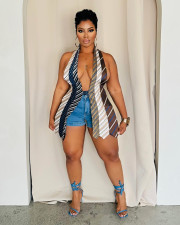 Backless Tie Up V Neck Patchwork Vest ZSD-0693