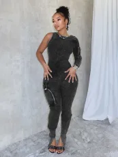 Threaded Single Sleeve Skinny Jumpsuit CH-HR24045