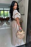 Sexy V-neck Hollow Out Striped Knit Long Skirt Set ZSD-Z0326
