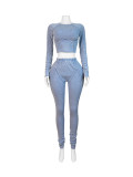 Solid Color Tight Long Sleeve Two Piece Pants Set CH-HR24043