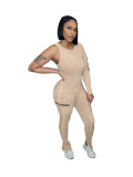 Threaded Single Sleeve Skinny Jumpsuit CH-HR24045