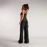 Zipper Loose Casual Denim Back Pants Jumpsuit GQLF-30025