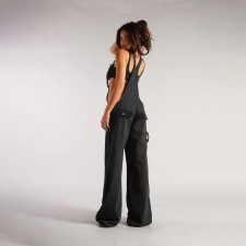 Zipper Loose Casual Denim Back Pants Jumpsuit GQLF-30025