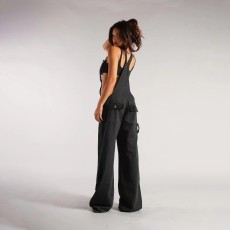 Zipper Loose Casual Denim Back Pants Jumpsuit GQLF-30025