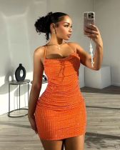 Solid Color Hot Drill Halter Mini Dress OD-8668