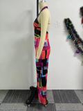 Printed Crossover Hanging Neck Backless Jumpsuit  NY-10823