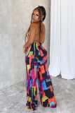 Printed Crossover Hanging Neck Backless Jumpsuit  NY-10823