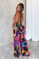 Printed Crossover Hanging Neck Backless Jumpsuit  NY-10823