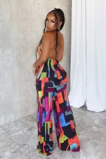 Printed Crossover Hanging Neck Backless Jumpsuit  NY-10823