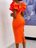 Square Neck Ruffle Sleeve Gown Dress GMLF-3282