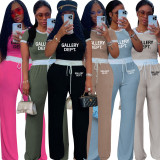 Ribbed Color Clash Short Sleeve Pants Set SFY-TD2777D