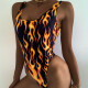 Flame Print Sleeveless One Piece Swimsuit DYSC-DY9108031