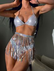 Sexy Lace Up Bikinis+Tassel Skirt 3 Piece Swimsuit DYSC-DY22A80YYB072613