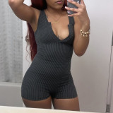 Solid Color V Neck Tight Sport Romper GYZY-8910