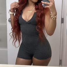 Solid Color V Neck Tight Sport Romper GYZY-8910