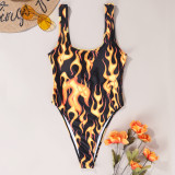 Flame Print Sleeveless One Piece Swimsuit DYSC-DY9108031