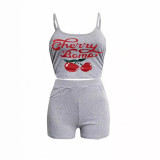 Casual Print Sling Tank Tops Two Piece Shorts Set GXJL-H0001