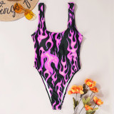 Flame Print Sleeveless One Piece Swimsuit DYSC-DY9108031