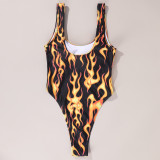Flame Print Sleeveless One Piece Swimsuit DYSC-DY9108031
