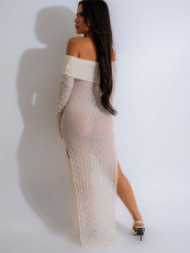 One Shoulder Lapel Tight Mesh Sexy Maxi Dress MOF-618