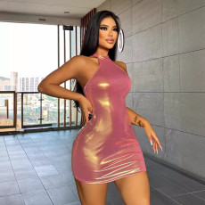 Sexy Glossy Tight Halter Mini Dress DYSC-DY23A747YYB071813