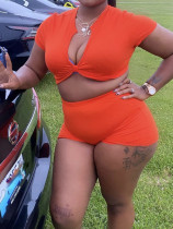 V Neck Short Tops And Shorts Two Piece Set GYZY-8909