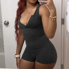 Solid Color V Neck Tight Sport Romper GYZY-8910