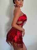 Sequin Tassel Bikini Three Piece Swimsuit DYSC-DY22A28YYB062113