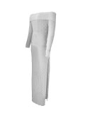 One Shoulder Lapel Tight Mesh Sexy Maxi Dress MOF-618