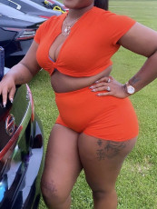 V Neck Short Tops And Shorts Two Piece Set GYZY-8909