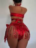 Sequin Tassel Bikini Three Piece Swimsuit DYSC-DY22A28YYB062113