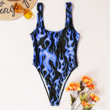 Flame Print Sleeveless One Piece Swimsuit DYSC-DY9108031