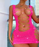 Rhinestone Hollow Out Halter Backless Erotic Dress GYDE-2050