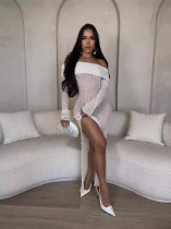 One Shoulder Lapel Tight Mesh Sexy Maxi Dress MOF-618