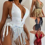 Sexy Deep V Neck Tassel One Piece Swimsuit DYSC-DY22A150YYB091513