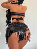 Sequin Tassel Bikini Three Piece Swimsuit DYSC-DY22A28YYB062113