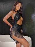 Sexy Tassel Patchwork Halter One Piece Swimsuit DYSC-DY23A1055YYB110413