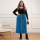Plus Size Denim Single Breasted Long Half-body Skirt GDAM-218609